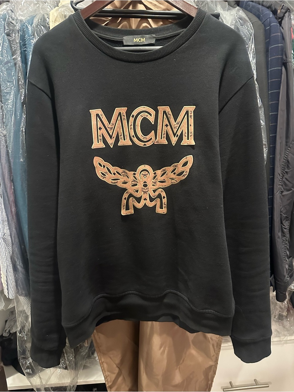 MCM Black Sweatshirt with Gold Logo Motif